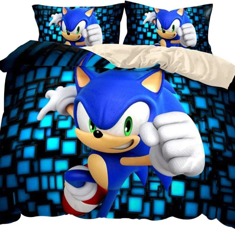 Sonic Duvet Cover - Polyester & Rayon, Sonic Room Decor Duvet Cover Set, 1 Duvet Cover and 2 Pillowcases, Kids Birthday Gift