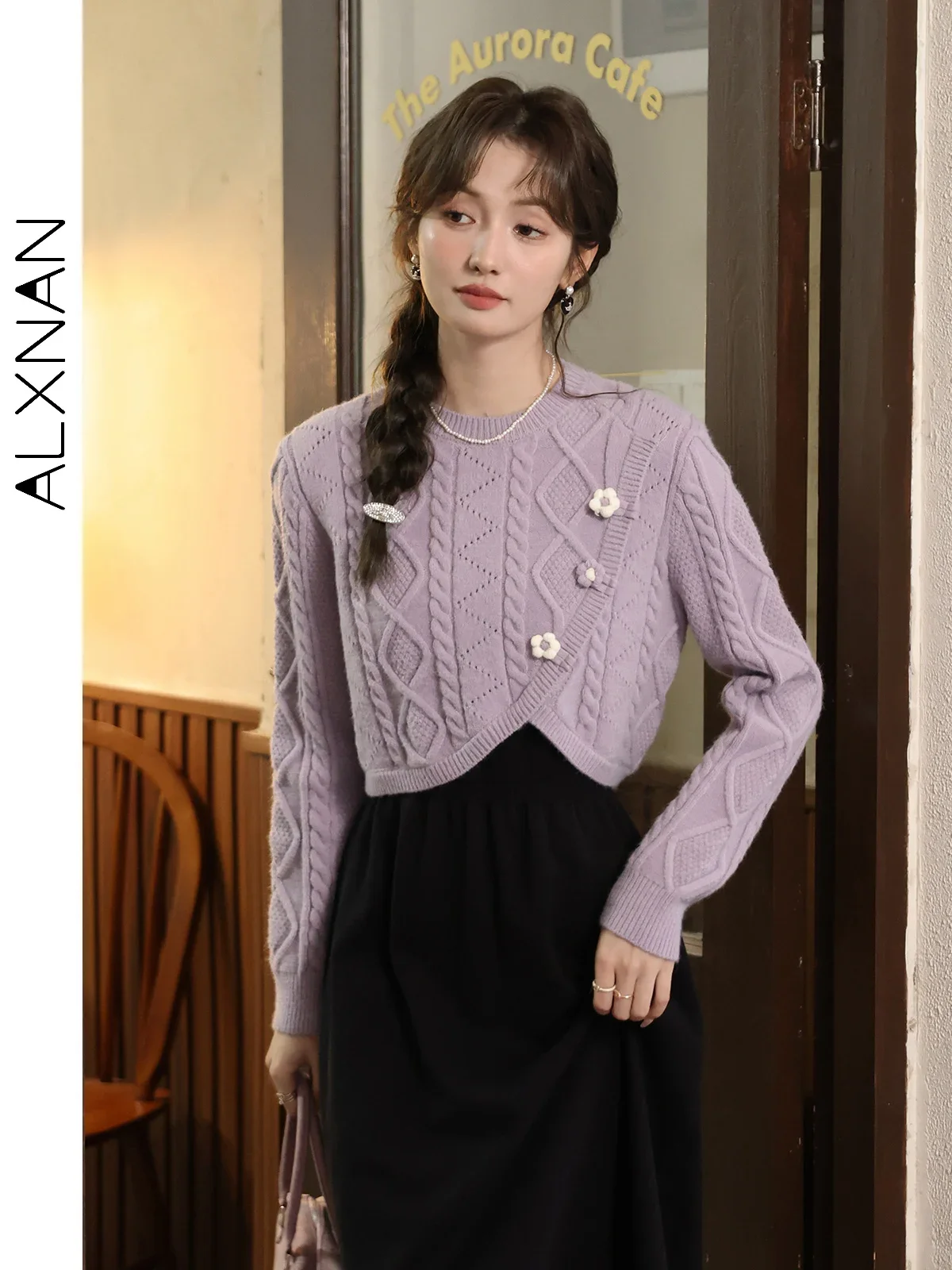 ALXNAN 2024 Autumn Winter New Women\'s Sweater Elegant Basic Straight Intellectual Soft Knitwear Jumper Sold Separately LXN32258