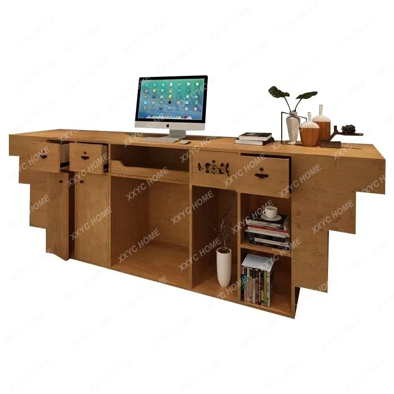 X-S Checkout page Solid wood retro counter restaurant Milk tea shop Barber shop, beauty salon Small Chinese reception front desk