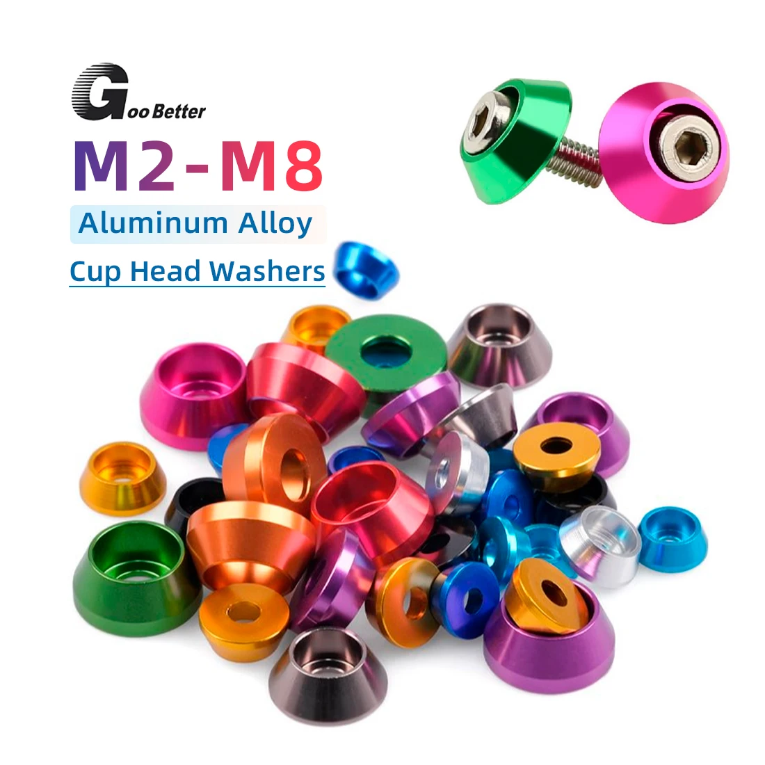 M2~M8 Anodized Aluminum Conical Cup Washers,Available In  Suitable For Hex Socket Head Cap Screws And Thread Washers 11 Colors