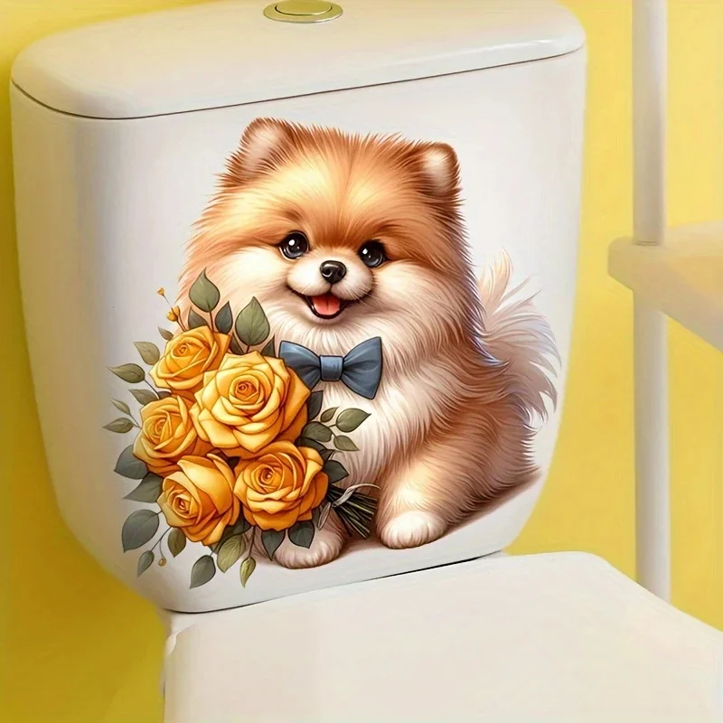 MT1392# Adorable Puppy Pattern Toilet Sticker - Easy Apply Waterproof Bathroom Decor for Seat and Walls