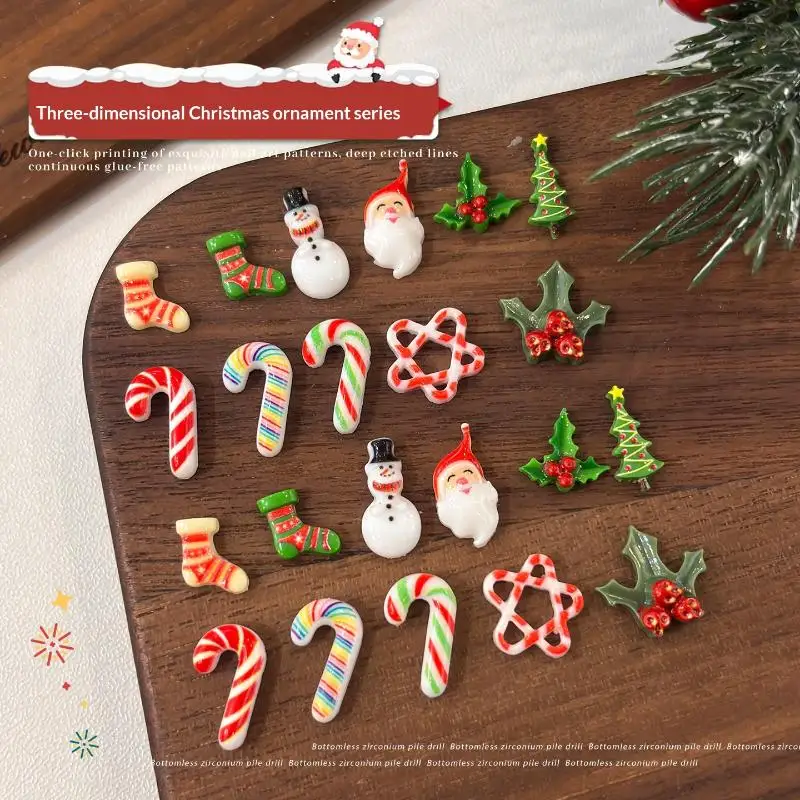 100Pcs/Set 3D Snowman Elk Christmas Nail Charms Sock Resin Nail Art Decoration For Nail DIY Crafts Hair Jewelry Kid Gift