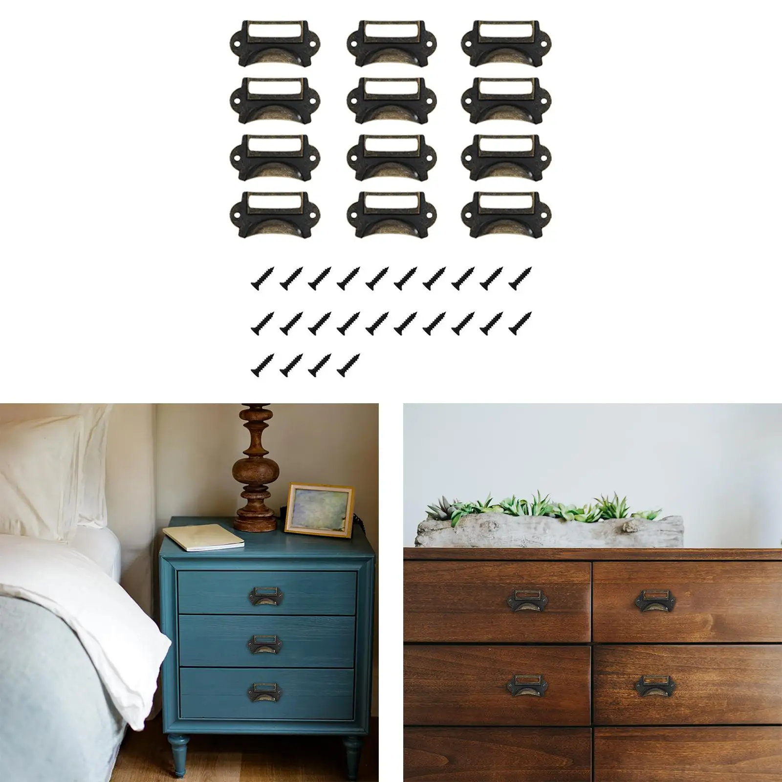 12Pcs Retro Style Drawer Pulls Tag Frame Label Holder with Screws Name Card Holders Cabinet Handles for Business School Office