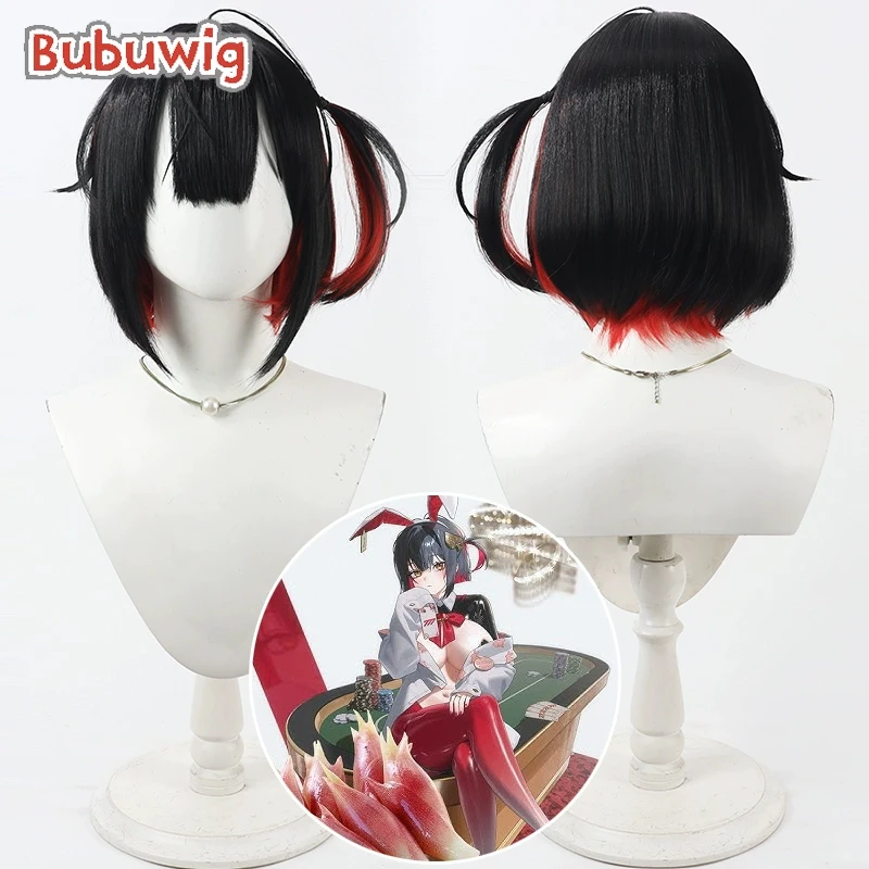 Bubuwig Synthetic Hair Rouge Cosplay Wigs Game Nikke The Goddess of Victory Rouge 30cm Short Black Mixed Red Wig Heat Resistant