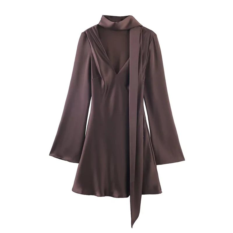 Women's High-Street Chic Satin Scarf Dress Autumn/Winter 2025 New Collection Fashionable Streetwear