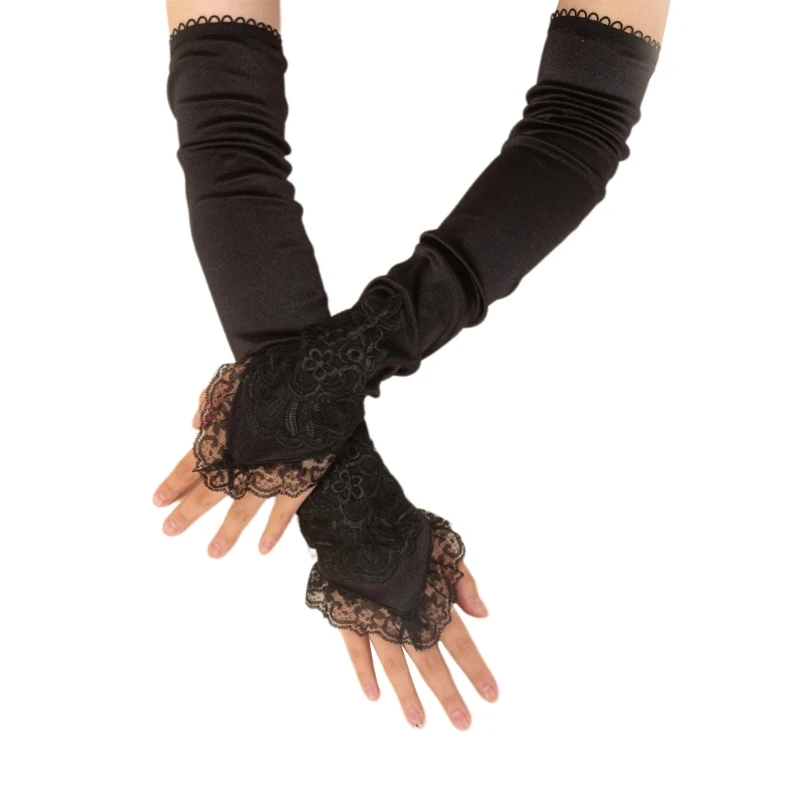 

Women Long Gloves Half Finger Mesh Mittens Fancy Make Up Halloween Gloves Dropship