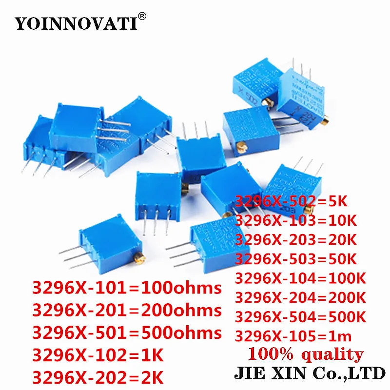 50Pcs 3296X-101 3296X adjustable potentiometer 1K 2K 5K 10K 20K 50K 100K 200K 500K 1M side adjustment 103 104