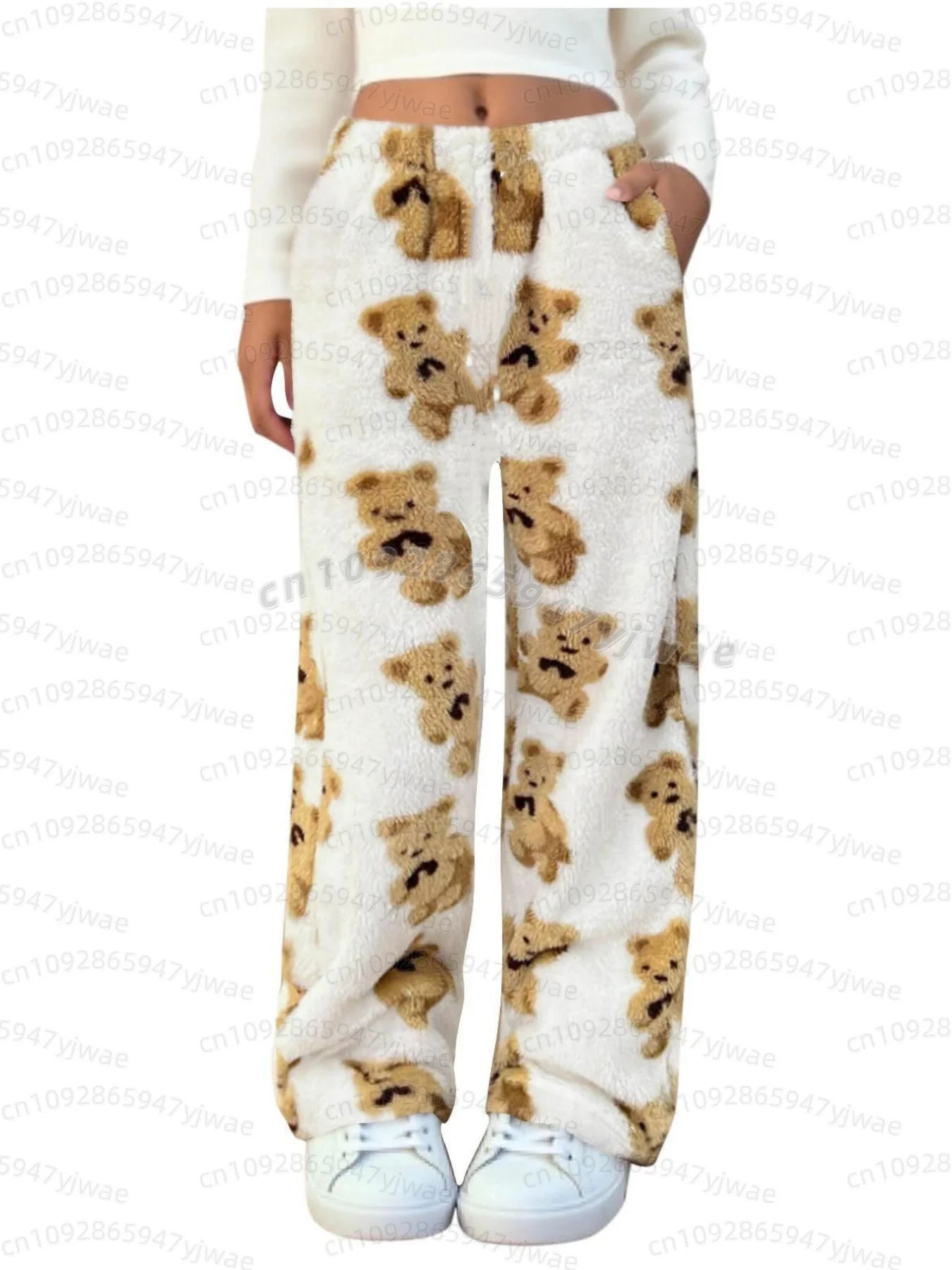 2026 Winter Damen Camouflage Leopardenmuster Plüsch Pyjamahose Weiche Hose Niedliche Damen Casual Home Anime Cartoon Pyjamahose – Detail 7