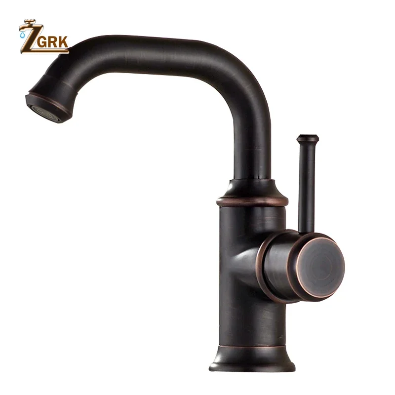 ZGRK Basin Faucets Single Hole Bronze Black Crane Bathroom Faucets Hot Cold Water Mixer Tap Deck Mounted torneiras do banheiro