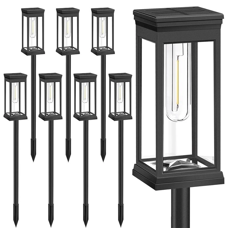 B03C-8 Pack Square Solar Pathway Lights Outdoor Warm White LED Auto On/Off IP65 Waterproof For Walkway Garden Driveway Decor