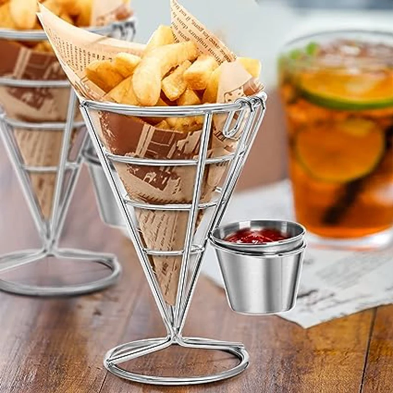 French Fries Basket Single Head French Fries Rack 6 Pieces Of French Fries Cups Fried Chicken Cooked Food Display Stand Silver