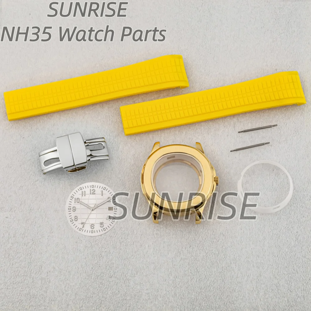 

42mm Gold PVD NH35 Watch Case 316L Steel Fit AQUANAUT Nautilus NH35 NH36 Movement Rubber Strap 32mm Dial Hands Watch Accessories