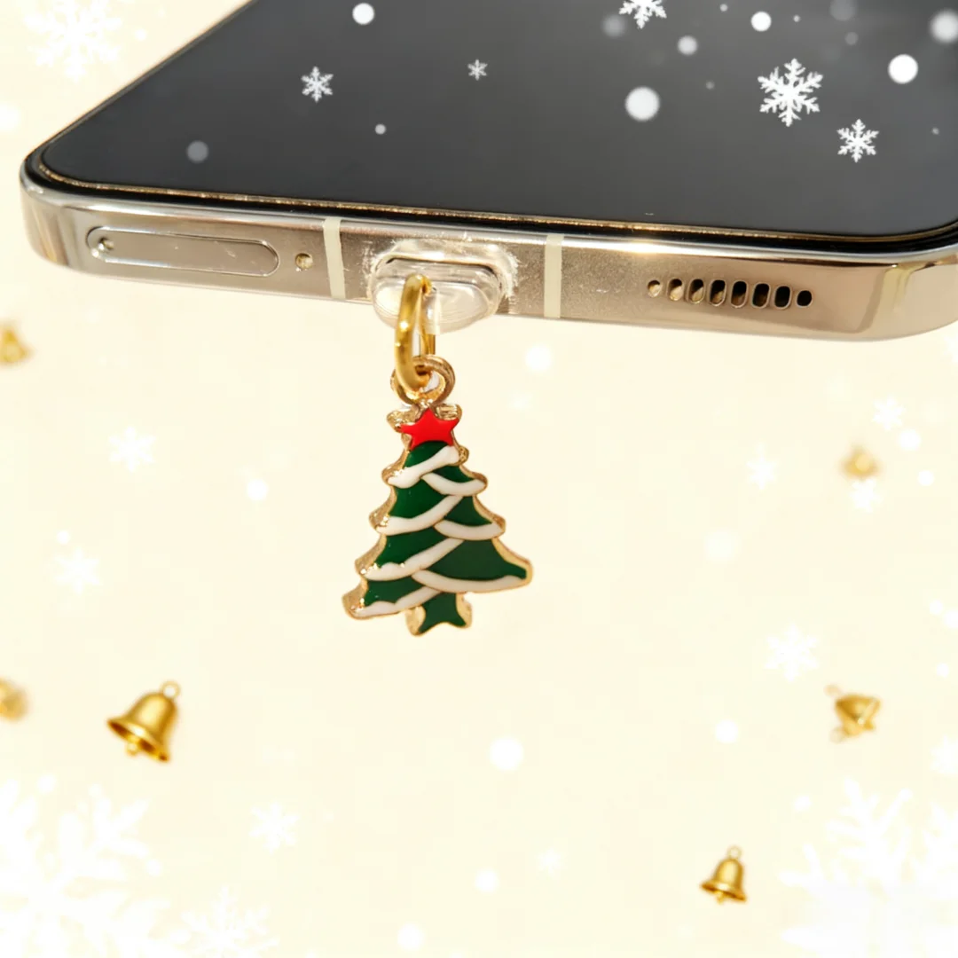 ملحق قابس غبار الهاتف بطابع عيد الميلاد، قابس غبار هاتف شجرة عيد الميلاد على شكل نجمة صغيرة، ألوان حمراء وخضراء وذهبية، يفتح جوًا احتفاليًا مع زخرفة مقاومة للغبار