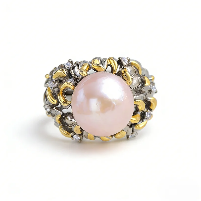 

Кольцо с натуральным пресноводным жемчугом, регулируемое, в винтажном стиле, из серебра 925 пробы, украшение в стиле придворной моды, красота природы.