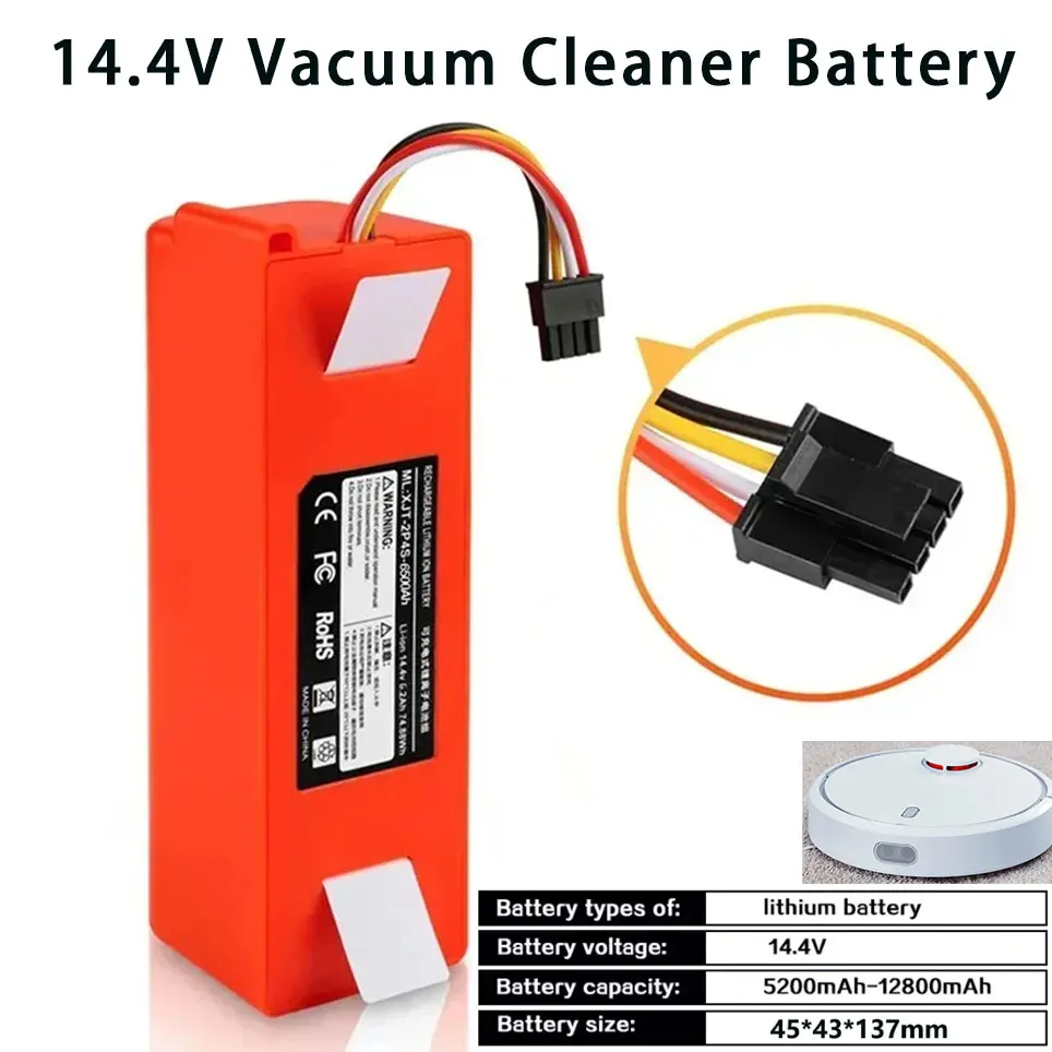 

14.4V 12800mAh Robotic Vacuum Cleaner Replacement Battery For Xiaomi Roborock S55 S60 S65 S50 S51 S5 MAX S6 Parts