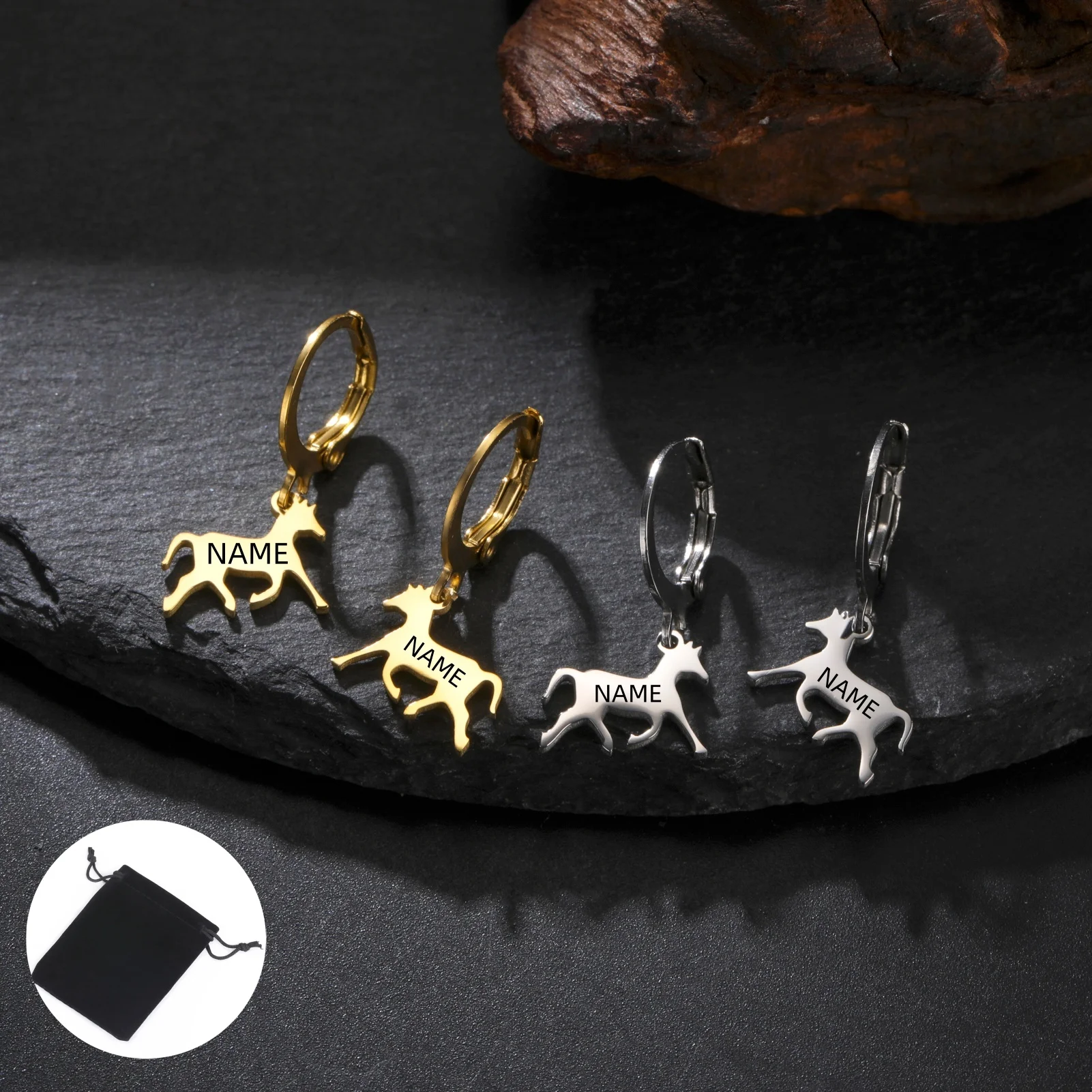 

Customized Name Running Horse Women's Earrings Stainless Steel Personalized Horse Pendant Earrings Animal Charm Fashion Jewelry