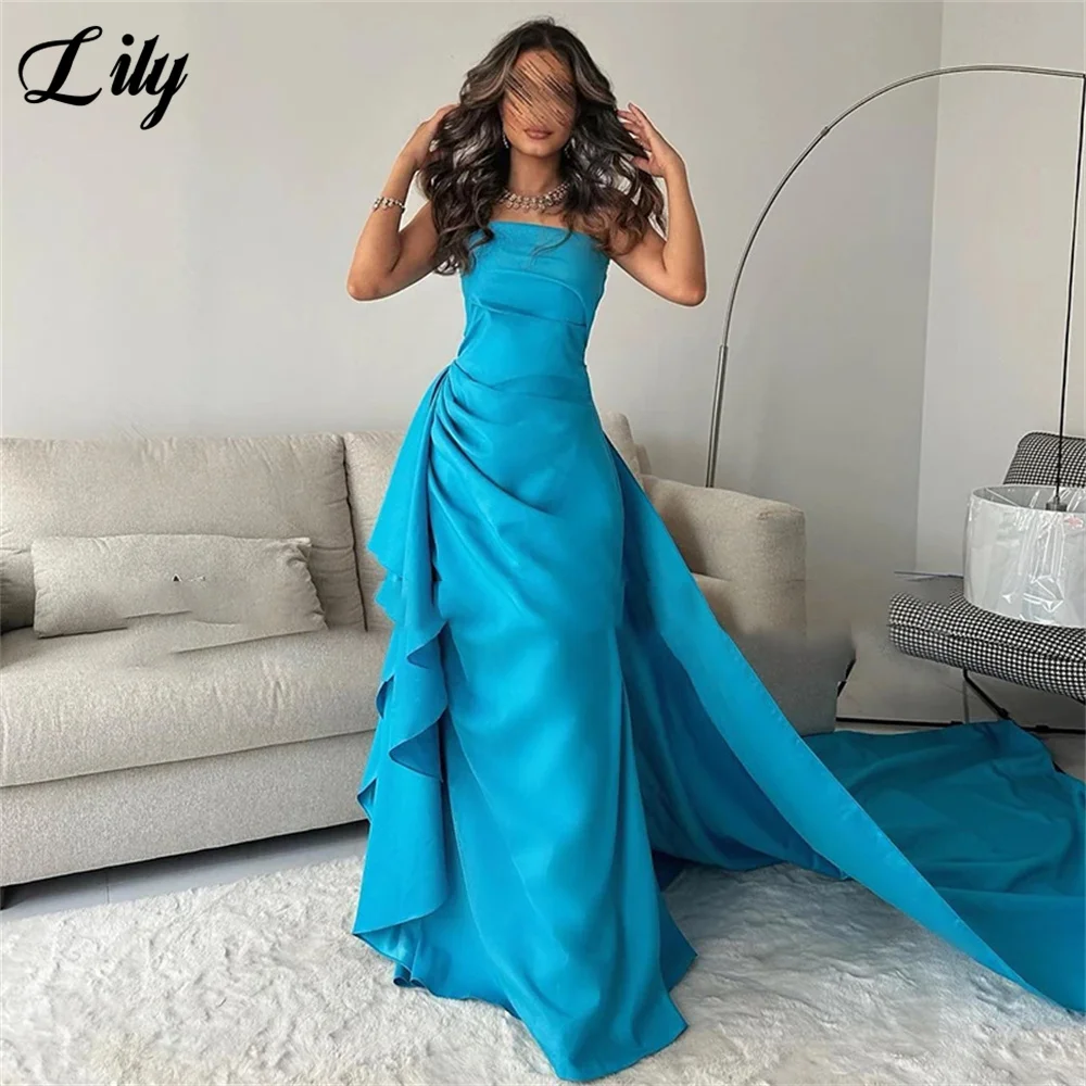 

Lily Blue Strapless Elegant Sexy Wedding Party Dress Sleeveless Celebrity Dresses Stain Special Occasion Dresses robes du soir