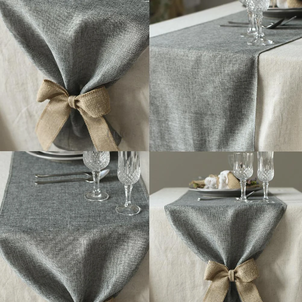 

Imitated Linen Table Runner Burlap Grey Tablecloth Dining Room Wedding Kitchen Refined Pattern Solid