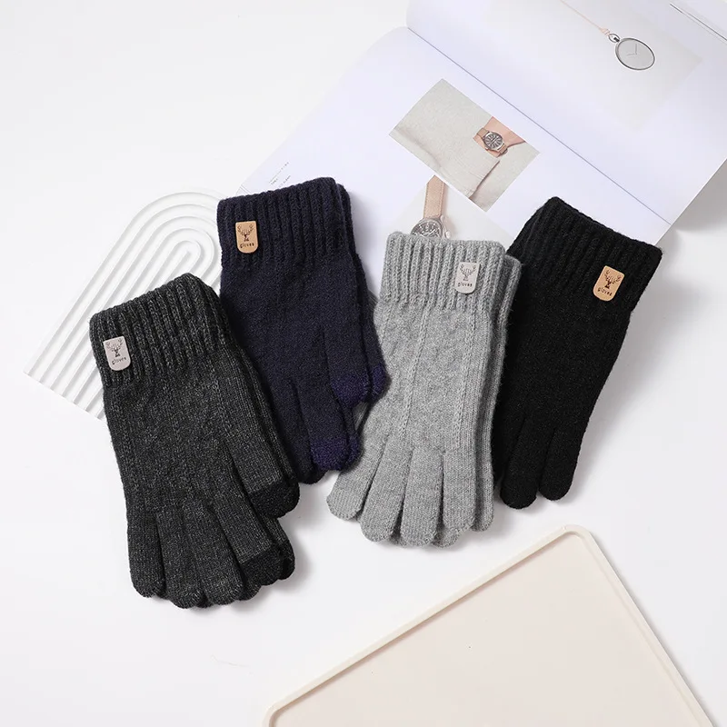 New Men's Winter Warm Touch Screen Gloves Cable Knit Wool Fleece Lined Touchscreen Texting Mittens for Mens Women