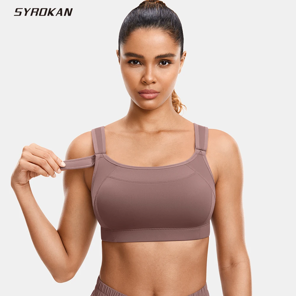 SYROKAN Women\'s Sports Bras Wirefree Front Adjustable High Impact No Bounce Full Support Workout Running