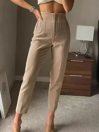 Imagen 1 del producto HH, pantalones pitillo lisos Vintage para Mujer, pantalones de cintura alta para Mujer, ropa de calle informal, pantalones para Mujer, ropa de oficina, pantalones básicos para Mujer