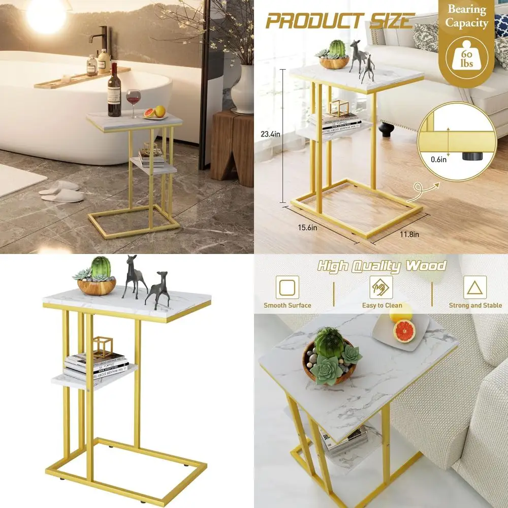 

Золотистый приставной столик C-образной формы для небольших помещений: идеально подходит для гостиных, спален и диванов.