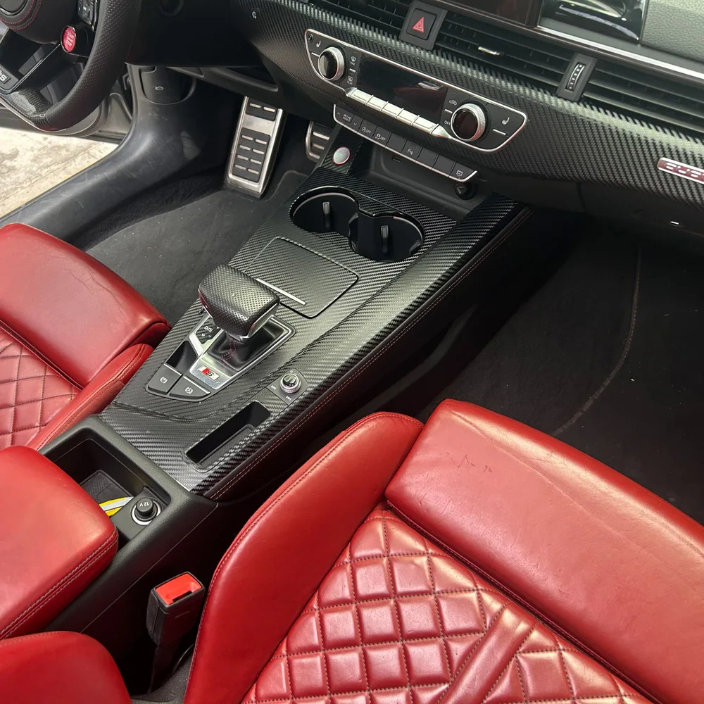 For Audi A4 A5 B9 2017-2024 Interior Central Control Panel Door Handle Carbon Fiber Sticker Decals Car styling Accessorie