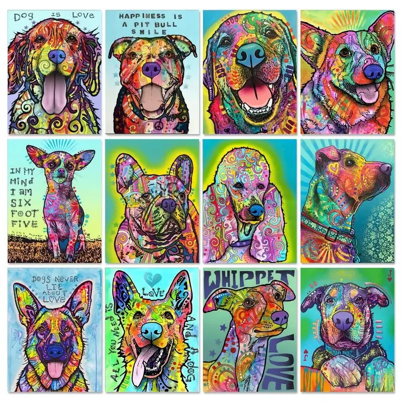 

GATYZTORY Diy Painting By Numbers For Adults Kids Colorful Dog Animal Oil Paint Kits Unique Gift Home Decor Pictures On Canvas