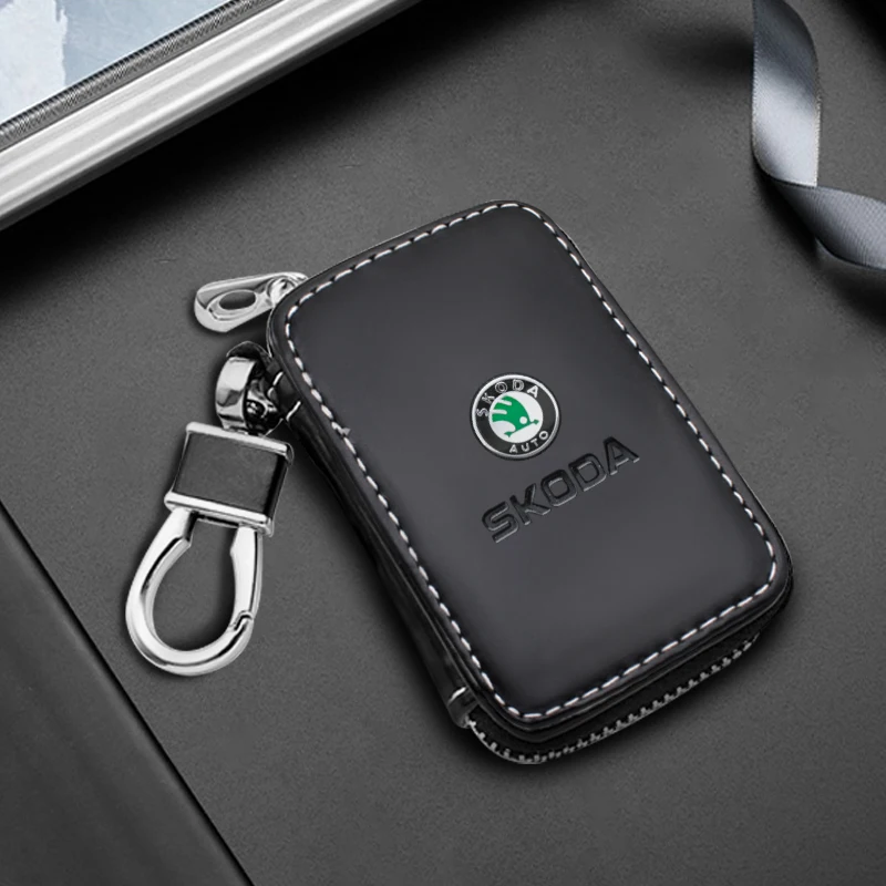 Genuine Leather Car Key Cover Key Case Wallet Keychain Bag For Skoda Octavia Fabia Superb Rapid Kodiaq Kamiq Karoq accessories