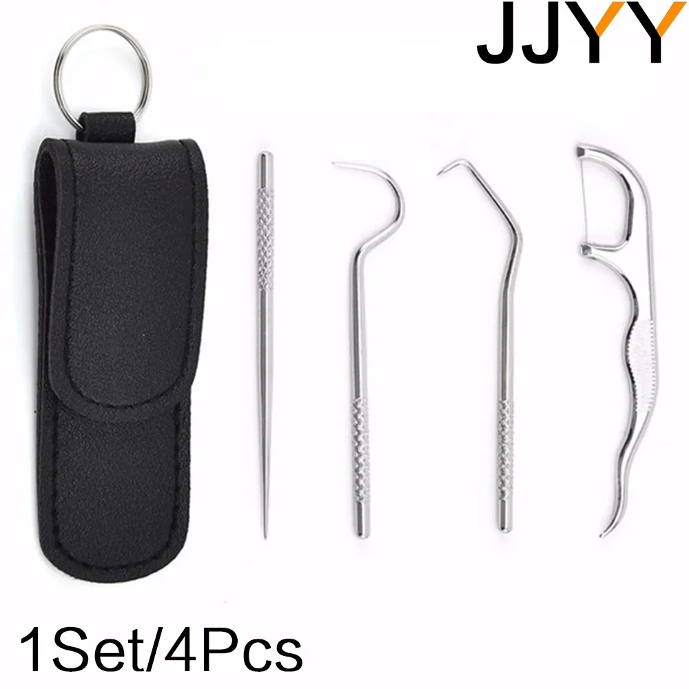 Oral Care Portable Titanium Toothpicks Set Metal Genuine Leather Holders Outdoor Picnics Camping Hiking Pocket Tools 4Pcs/Set