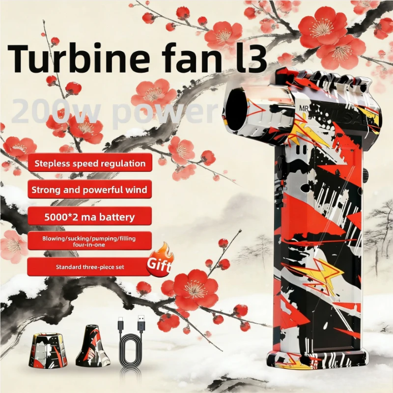 

L3 Турбоструйный фен с пистолетом для мойки автомобиля Снегоочиститель 300000 об/мин Бесщеточный вакуумный вентилятор 75 м/с Высокая скорость ветра Серебристый Черный Красный