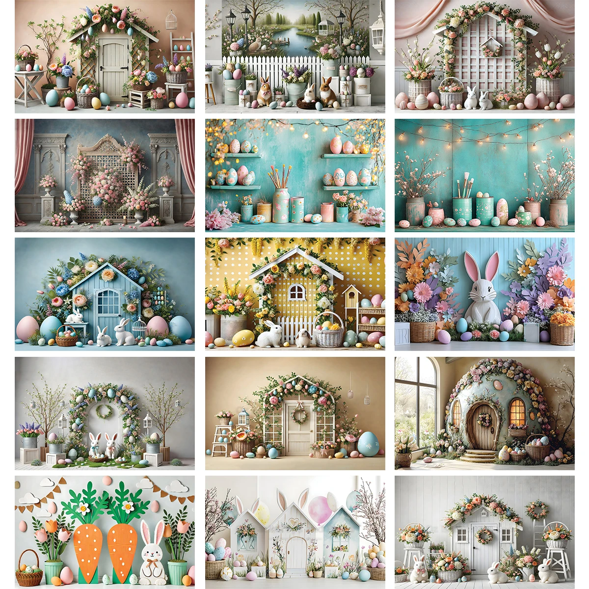 Easter Eggs Bunny Garden Backdrops Kids Baby Photography Child Photocall  Floral Arch Wooden Cottage Countryside Backgrounds