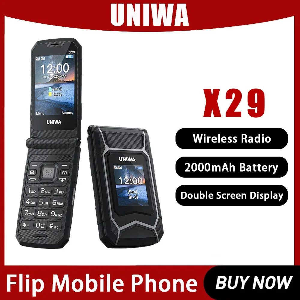 NEUES UNIWA X29 Klapphandy GPRS Großes Tastenfeld Senioren-Handy Dual-SIM Unterstützt MP3 MP4 2.1BT FM