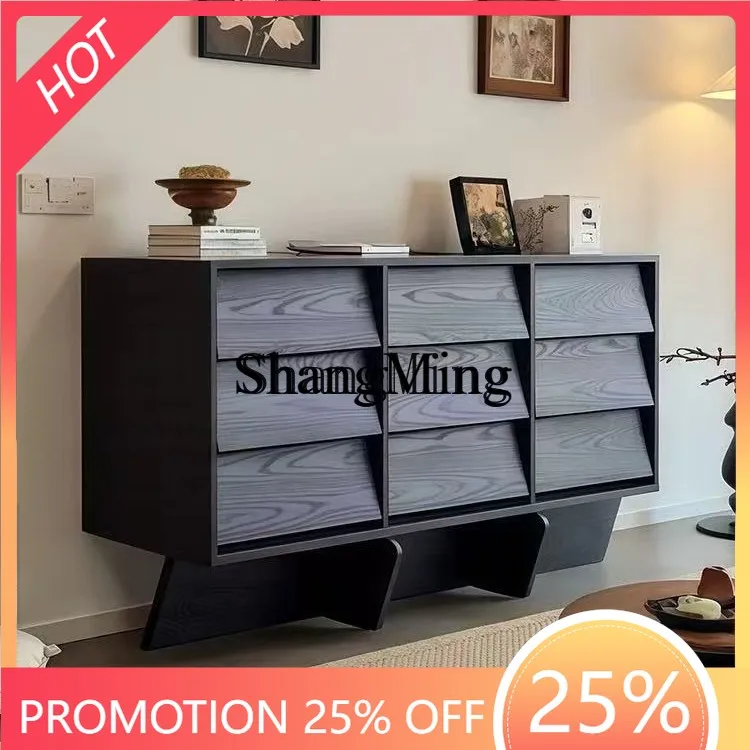 

FG Vintage Style Solid Wood Chest of Drawers Living Room Wall-Mounted Retro Bedroom Storage Black Entryway Cabinet