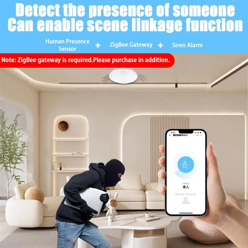 eWelink ZigBee 5.8G Smart Human Presence Detector MmWave Detection Sensor PIR Motion Sensor for Home Security Energy Savings