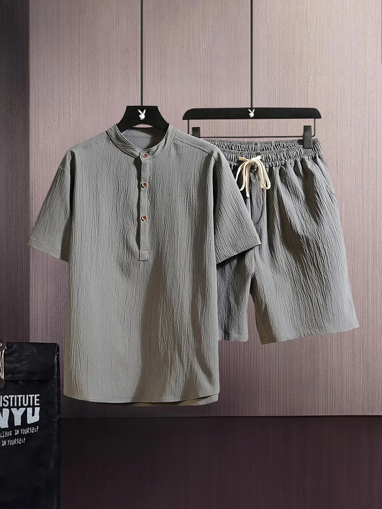 

Комплект повседневной спортивной одежды из чистого хлопка: мужской летний костюм-двойка 2025 года, молодежная хлопковая футболка и шорты