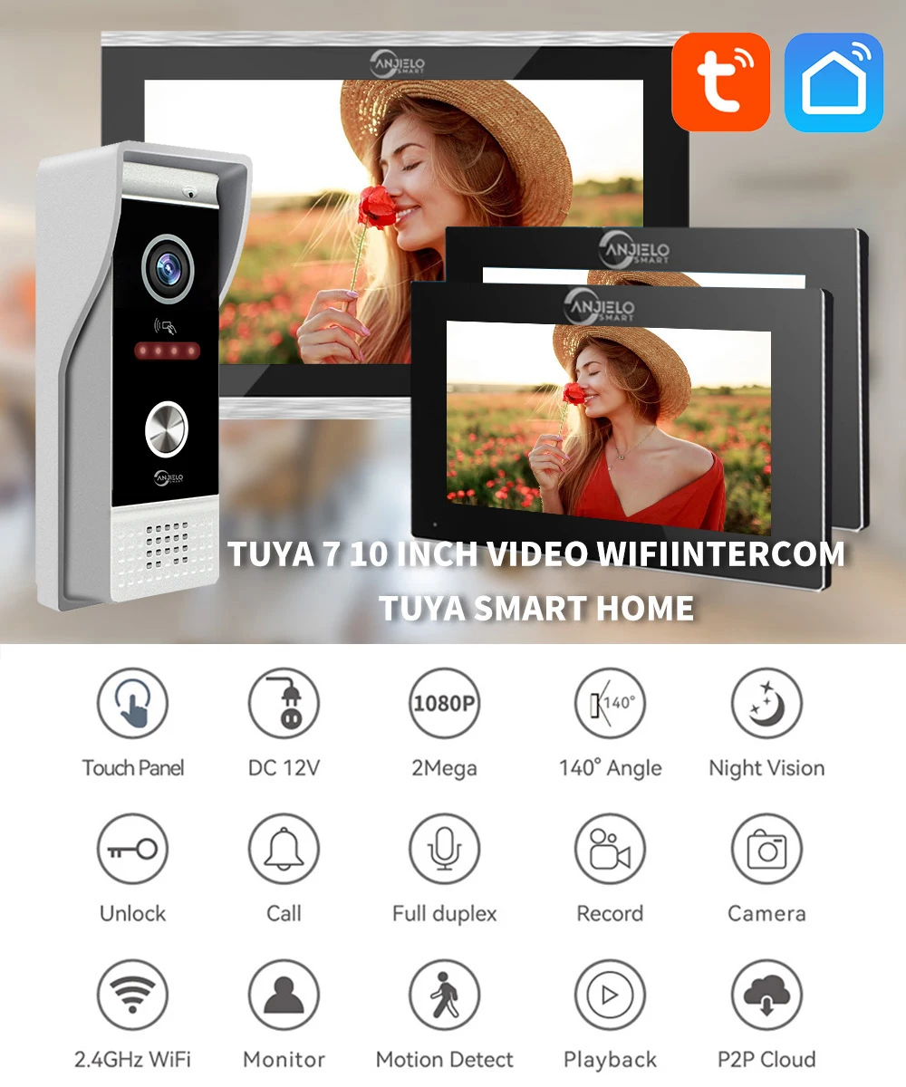 TUYA 1080P 7/10 Inch WiFi Video Intercom Smart Home APP Wireless Video Door Phone RFID Access Control System for Villa Apartment