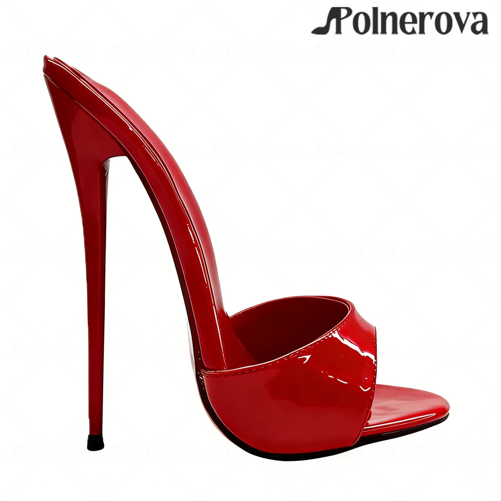 

Туфли-мюли из лакированной кожи 16 см, с круглым открытым носком, на шпильке, с экстремально лакированным каблуком, без застежек, для женщин, на заказ, в различных цветах