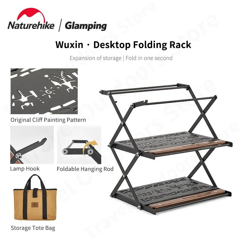 Naturehike Camping Double Layer Shelf Foldable Outdoor Storage Holder Multifunctional desktop folding shelf Picnic Tableware