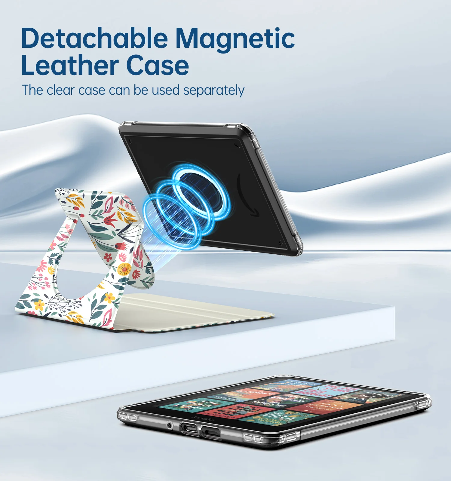 

MoKo 360° Rotating Case for 7" Kindle Paperwhite 12th 2024& Kindle Colorsoft 2024/2025,Clear Back Detachable Magnetic Protective