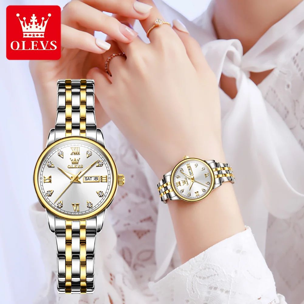 

OLEVS 5525 Quartz Watch for Women Casual Alloy Strap Waterproof High Quality Wristwatch Calendar Week Display Luminous Watches