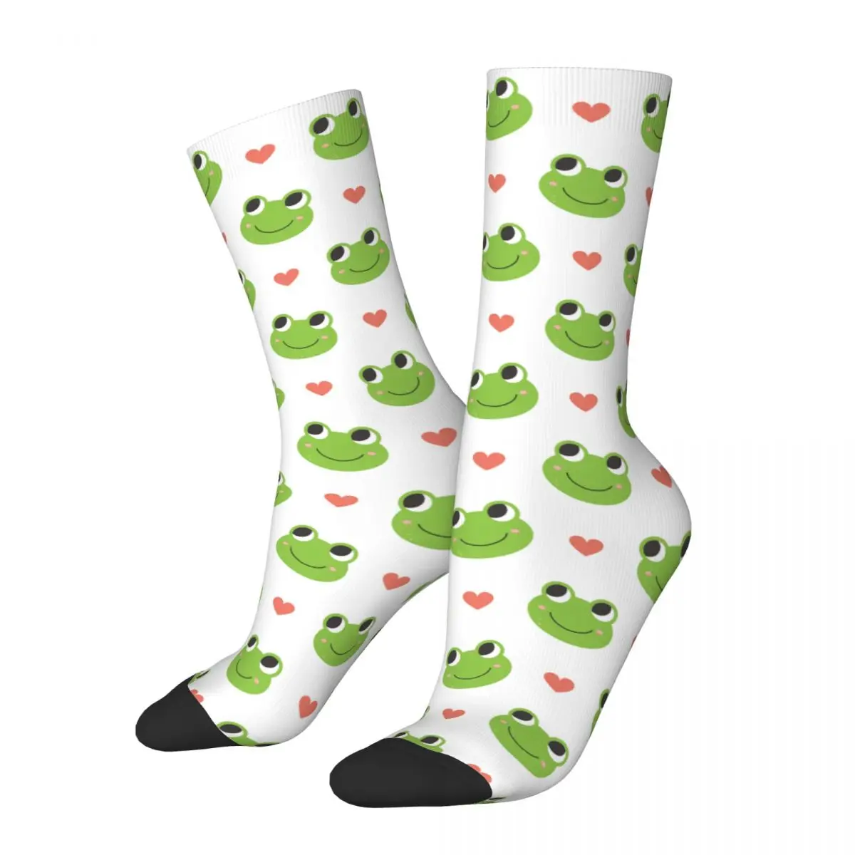 Calcetines largos de poliéster con estampado de ranas felices para hombre y mujer, medias coloridas de monopatín con estampado de rana bonita, absorbentes de sudor