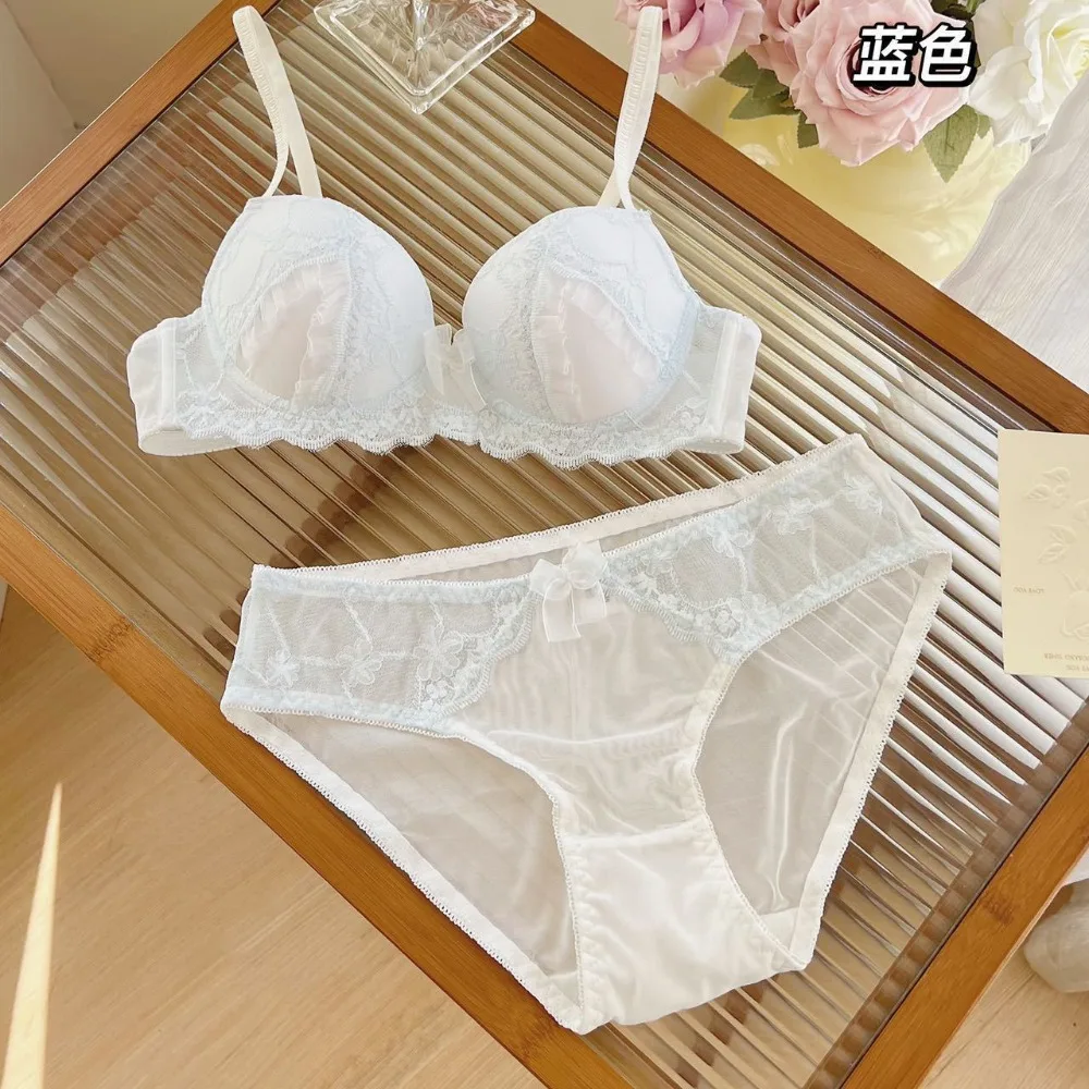 Women Comfort Lace Bra Set Wireless Thin Cup Summer Push Up Lingerie Support Non Steel Ring Sweet No Empty Cup Underwear 32-38AB