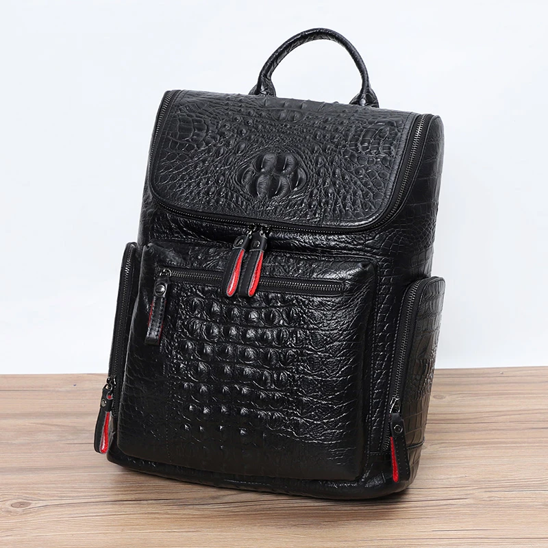 Crocodile Genuine Leather 15.6 inch Laptop Backpack Men Travel Bags Bagpack Waterproof Big Backpack For Teenager Schoolbag