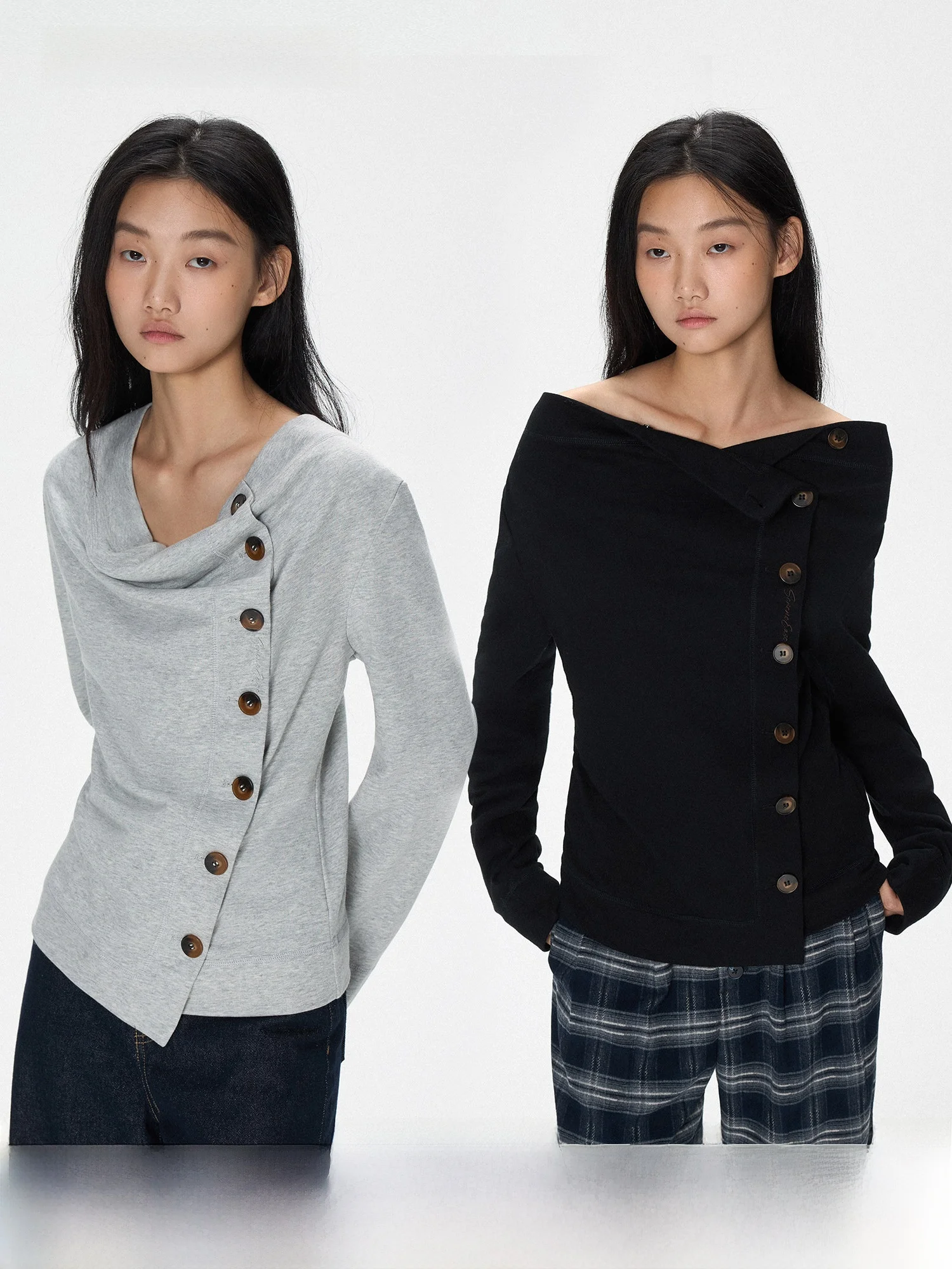 

SereneEase Women's Button-Up Hoodie Casual Boting irt Asymmetrical Design Autumn Winter New Sle Slim Fit Long Sve