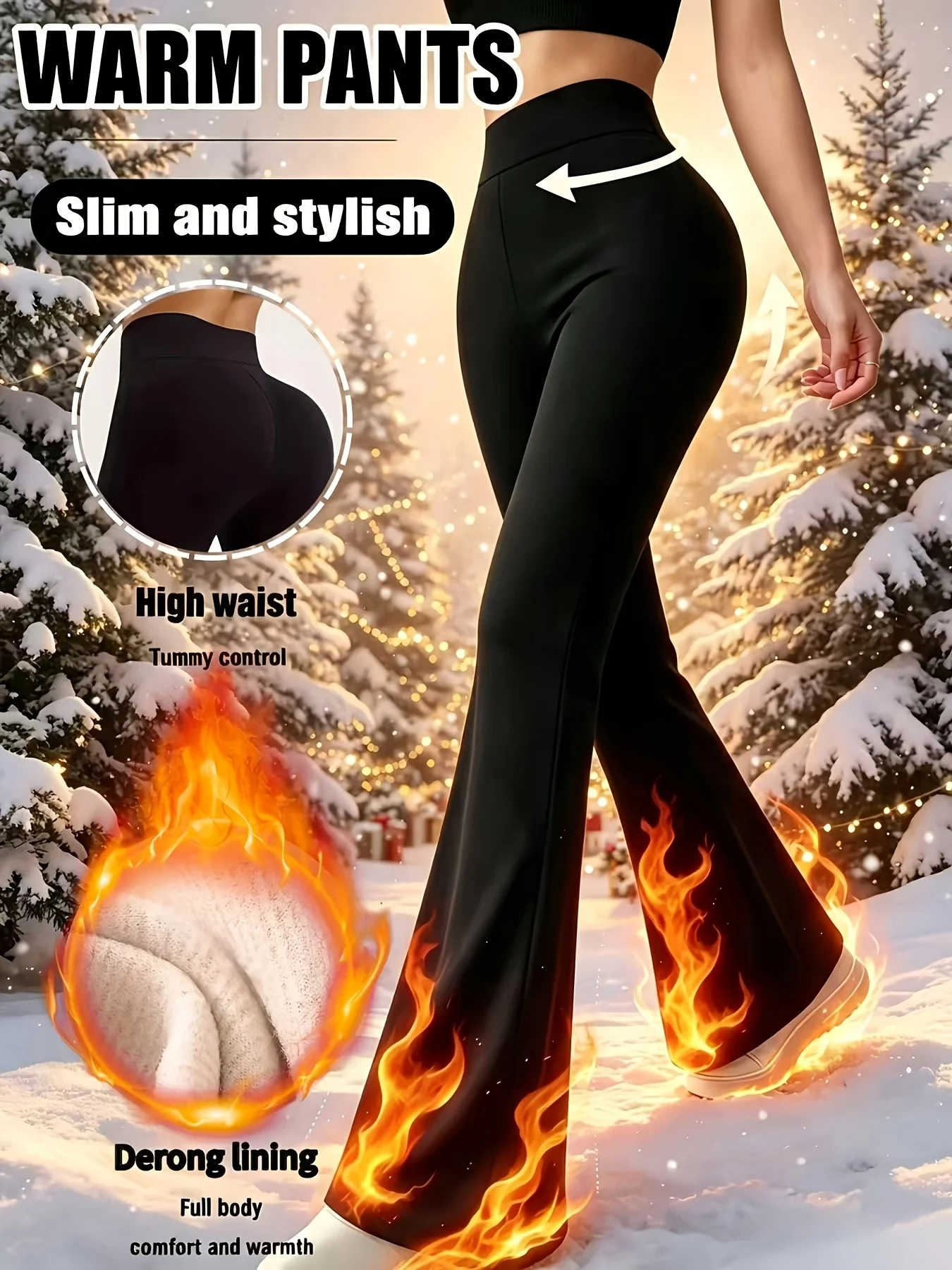 Ladies' new high waist fleece lined with black bell bottoms in autumn and winter is very suitable for yoga practice
