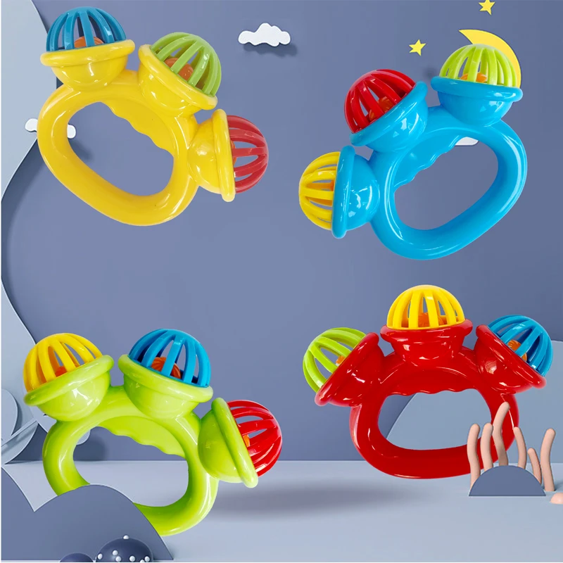 

Infant and toddler soothing ringing, ringing sound, hand cranking three headed bell, colorful baby hand grabbing ringing toy