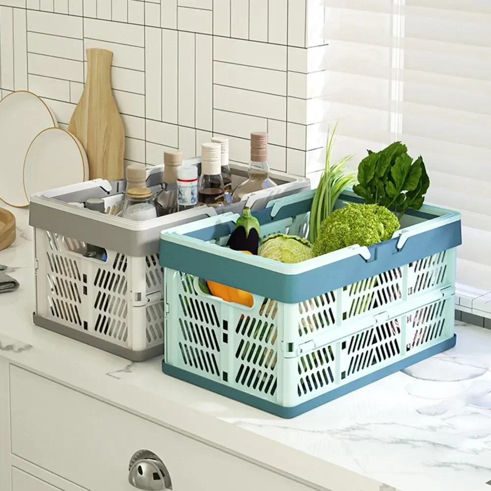 

1pc Thicken Small/Large Folding Portable Fruit and Vegetable Storage Basket Sundry Arrangement Thickened Plastic Picnic Basket