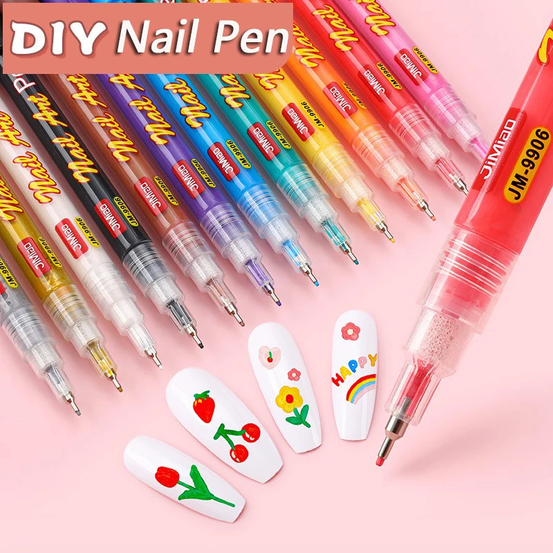 12 Colors Nail Art Pen Set, Acrylic Marker Pen Art Painting Graffiti caneta DIY Flower Abstract Lines Nail Polish fine Plumones