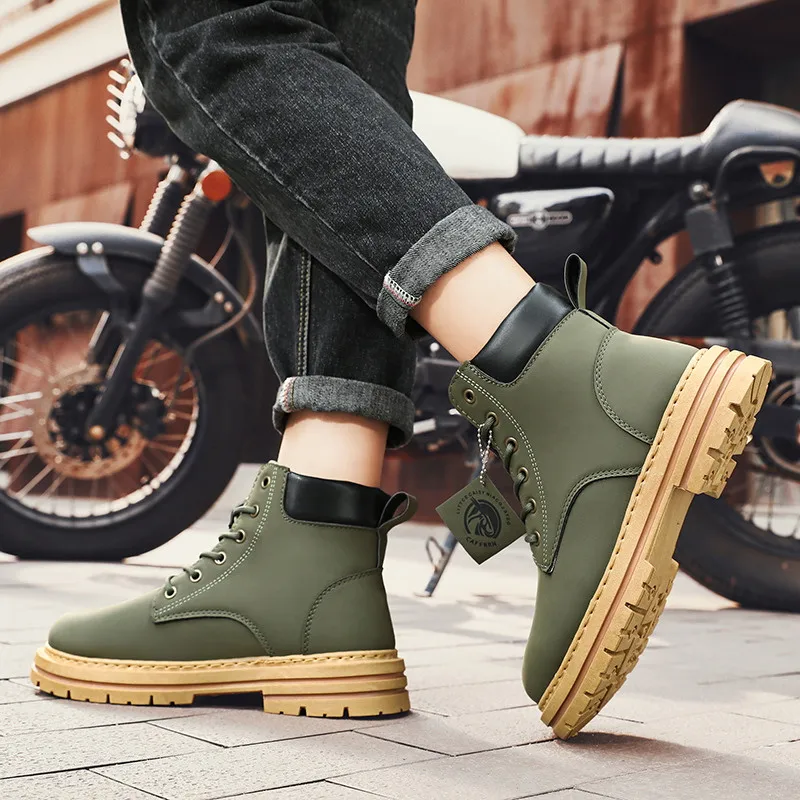 Fashion Green Men\'s Casual Boots 2024 Designer Ankle Boot Men Platform Comfortable Work Boots Male Plus Size 48 botas de hombre